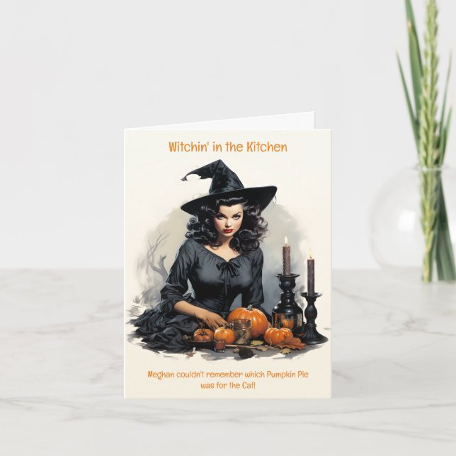 1950-talets Witch Pumpkin Paj Kitchen Halloween-ko Kort (Framsida)