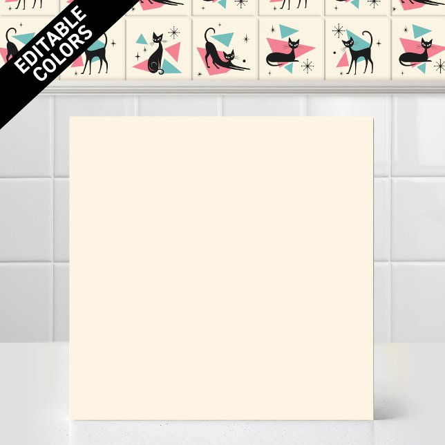 1950-tals Atom Retro Katt Redigerbar Kräm Accentfä Kakelplatta (Customize the Cream color of thjs 1950s Atomic Retro Cat Series Accent Ceramic Tile Editable Mural)