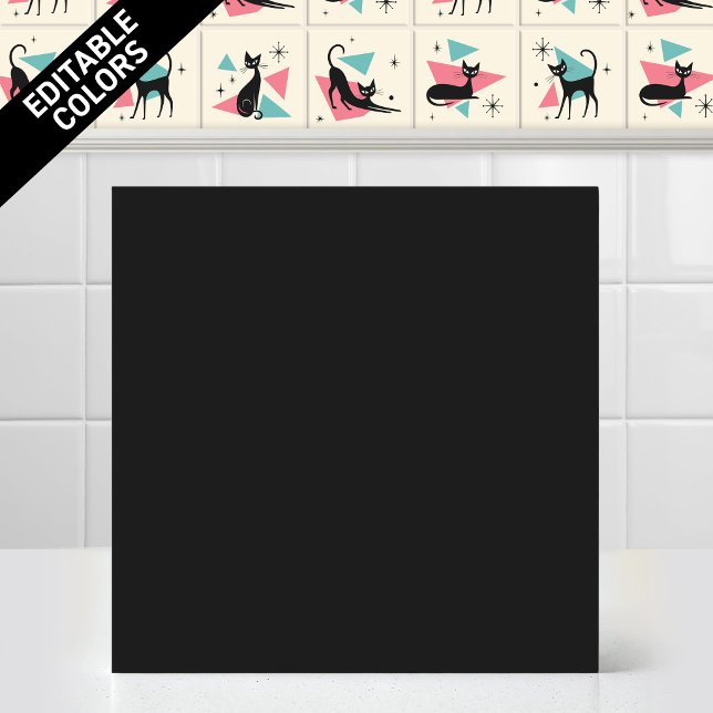 1950-tals Atom Retro Katt Redigerbar Svart Accentf Kakelplatta (Customize the Black color of thjs 1950s Atomic Retro Cat Series Accent Ceramic Tile Editable Mural)