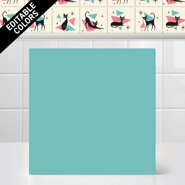 1950-tals Atom Retro Katt Redigerbar Teal Accentfä Kakelplatta (Customize the Teal color of thjs 1950s Atomic Retro Cat Series Accent Ceramic Tile Editable Mural)