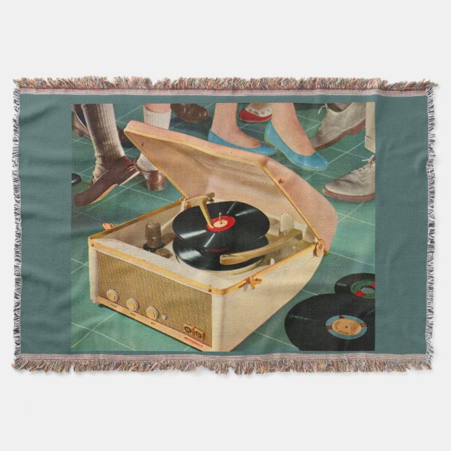 1950-tals bärbar skivspelare annons mysfilt (Framsidan)