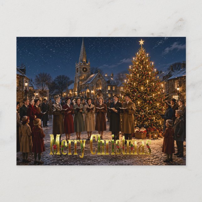 1950-tals julskrål sångare byns torg helg vykort (Framsida)