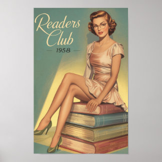 1950-tals Retro Bibliotekarie Pin-Up – Vintage Bok Poster
