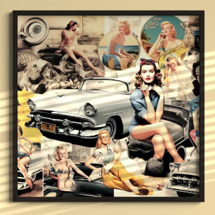 1950-Tals Retro Flickor Klistring Poster