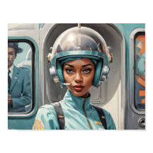 1950-tals Retro Futurism Svart kvinna i plexiglash