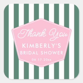 1950-tals Semester Rosa Och Grön Bröllopsdusch För Fyrkantigt Klistermärke