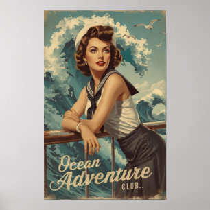 1950-tals Sjöman Pin-Up Art – Retro Nautilus Kryss Poster