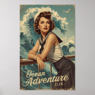 1950-tals Sjöman Pin-Up Art – Retro Nautilus Kryss Poster