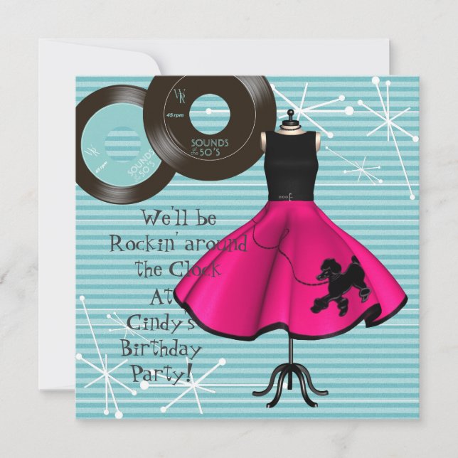 1950-tals tema födelsedagsfest inbjudan (Framsida)