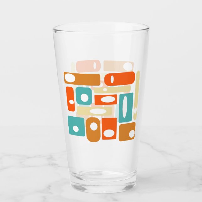 1950-talsstil turkos orange geometrisk mitten av å glaskopp (Framsida)