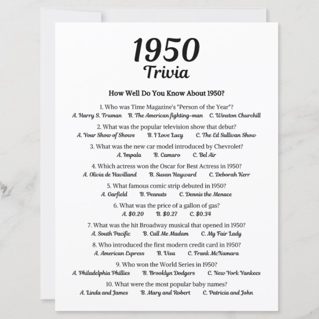 1950 Trivia-spel (Framsida)