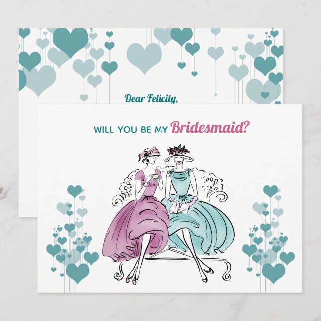 1950 Vintage bröllop Bridesmaid Inbjudningar (Fram/baksida)
