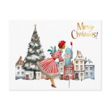 1950 Vintage Dam efter julhälsningar