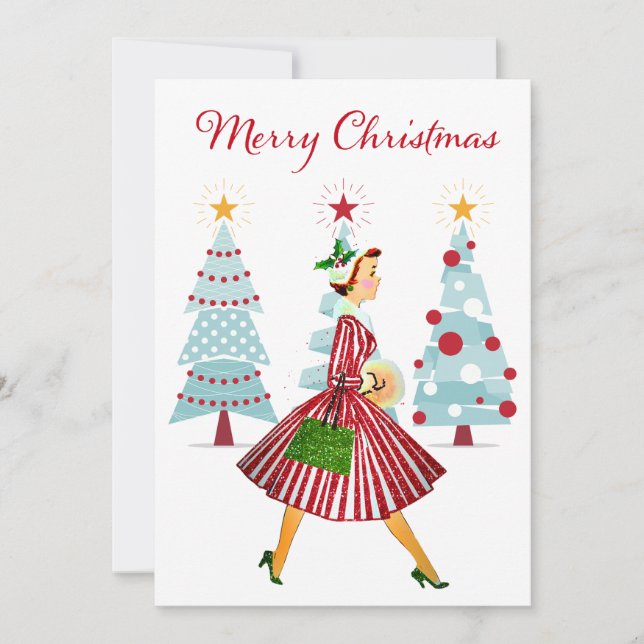 1950 Vintage Dam Julköp Julkort (Framsida)