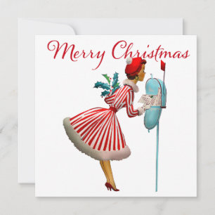 1950 Vintage Dam som kontrollerar julbrev Kort
