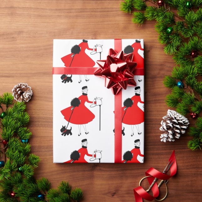 1950 Vintage jul Dam med Hund Presentpapper (Julgåva)