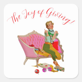 1950 Vintage julhälsningar i Dam Fyrkantigt Klistermärke