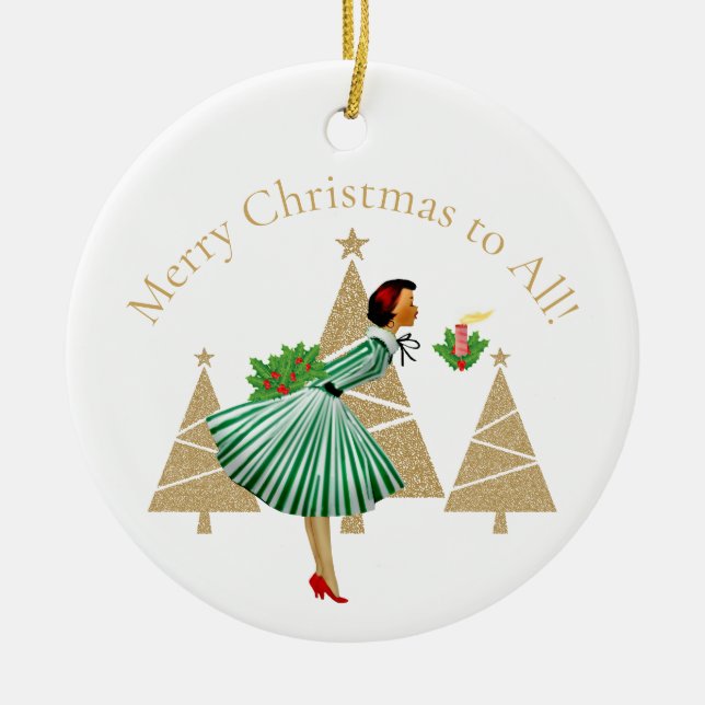 1950 Vintage julhälsningar i Dam Julgransprydnad Keramik (Framsidan)