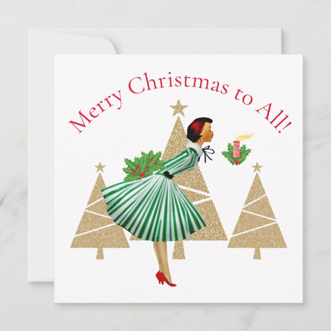 1950 Vintage julhälsningar i Dam Julkort (Framsida)