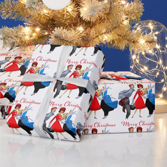 1950 Vintage Julmöten i Dam Presentpapper (Helgdagar)