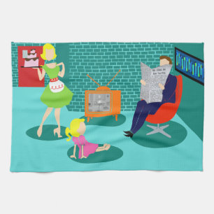 1950's Classic Television Kitchen Towel Kökshandduk