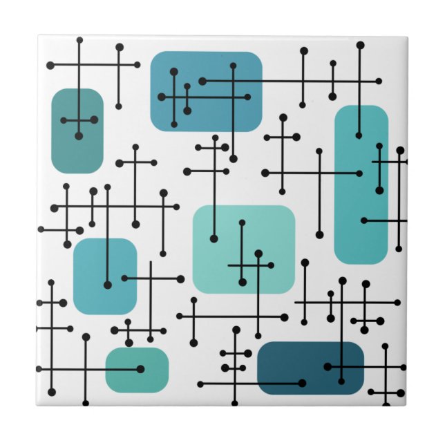 1950s Eames Era Art Crosshairs Turquoise Kakelplatta (Framsidan)
