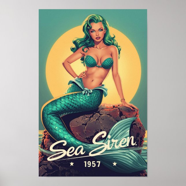 1950s Mermaid Pin-Up – Retro Sea Siren Pop Art  Poster (Framsidan)