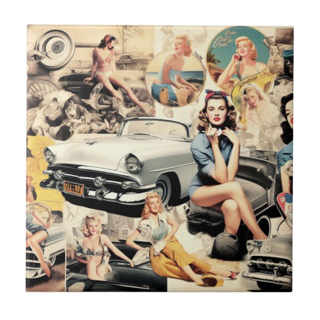 1950S Retro Girls Collage Kakelplatta (Framsidan)
