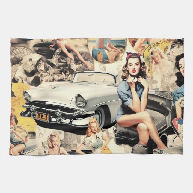 1950S Retro Girls Collage Kökshandduk (Horisontell)