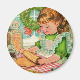 1950's Vintage jul Girl Baking Cookies Magnet
