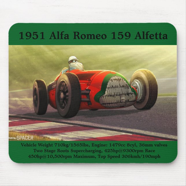 1951 Alfa Romeo 159 Alfetta Mouse Pad Musmatta (Framsidan)