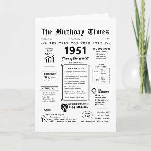 1951 Det år du föddes Tack Kort (Framsida)