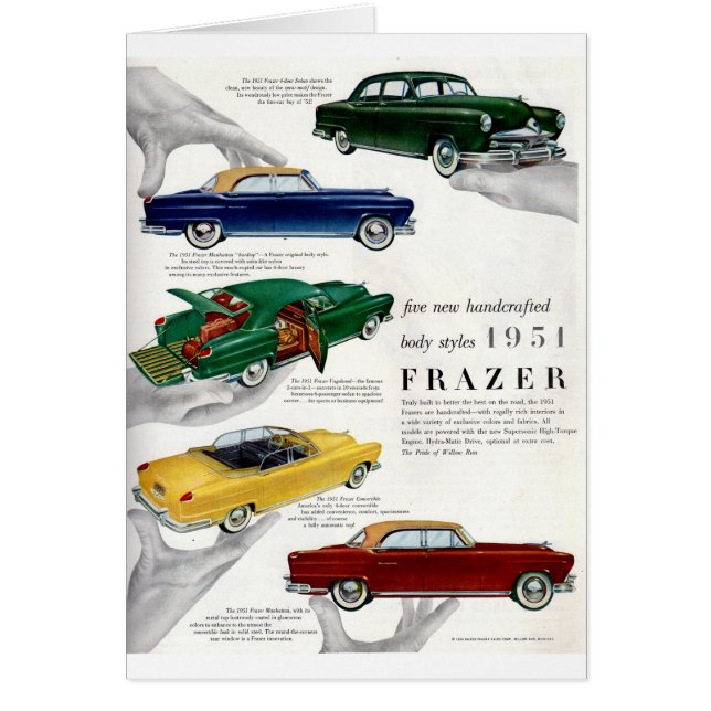 1951 Frazer-bilannonsen Hälsningskort (Framsidan)