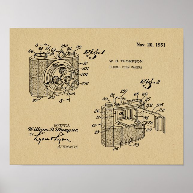 1951 Plural Camera Patent Art Teckning Skriv ut Poster (Framsidan)