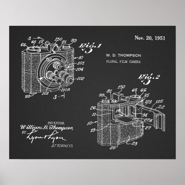 1951 Plural Camera Patent Art Teckning Skriv ut Poster (Framsidan)