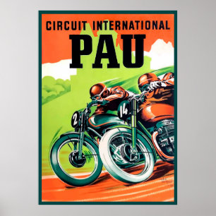 1951 Poster av motorcykel i Pau vid Grand Prix Täv