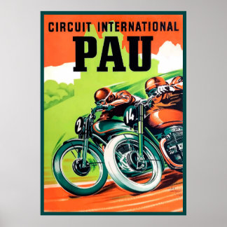 1951 Poster av motorcykel i Pau vid Grand Prix Täv