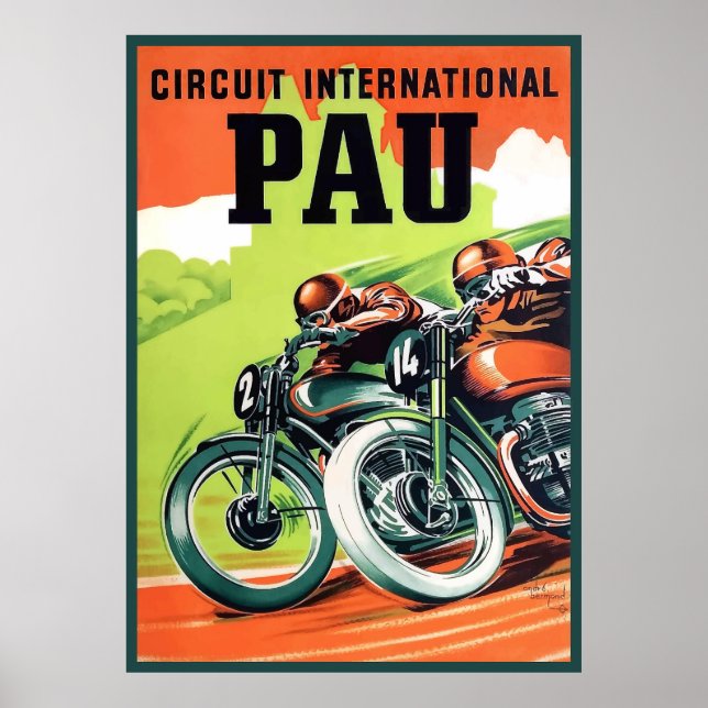 1951 Poster av motorcykel i Pau vid Grand Prix Täv (Framsidan)