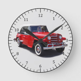 1951 röd jeepster, upp till klockan rund klocka