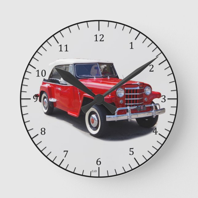 1951 röd jeepster, upp till klockan rund klocka (Framsida)
