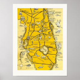 1952 Florida Attraktion 12 x 16 Karta Poster