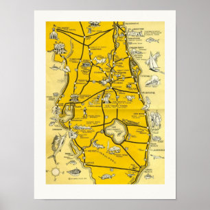 1952 Florida Attraktion 12 x 16 Karta Poster
