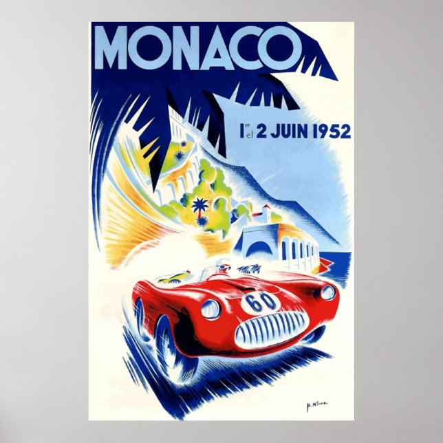 1952 Monaco Grand Prix Automobile Tävling Poster (Framsidan)