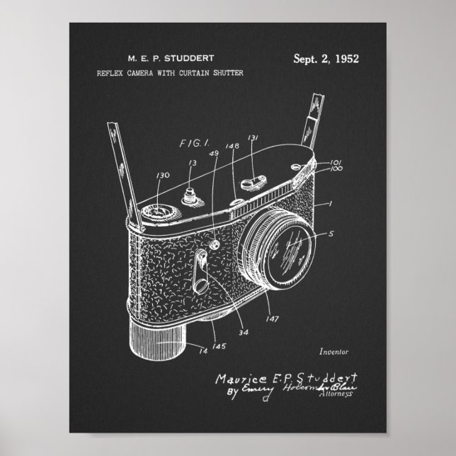 1952 Reflex Camera Patent Art Teckning Skriv ut Poster (Framsidan)