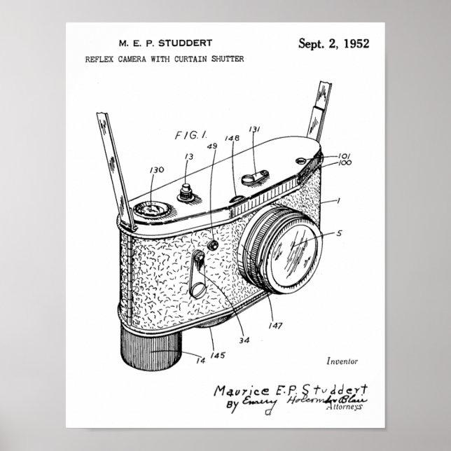 1952 Reflex Camera Patent Art Teckning Skriv ut Poster (Framsidan)