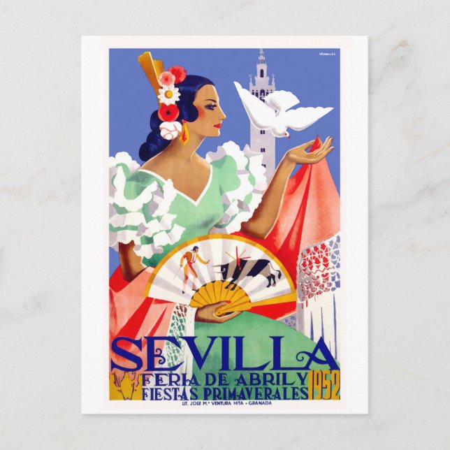 1952 Sevilla Spanien, april, Poster Vykort (Framsida)