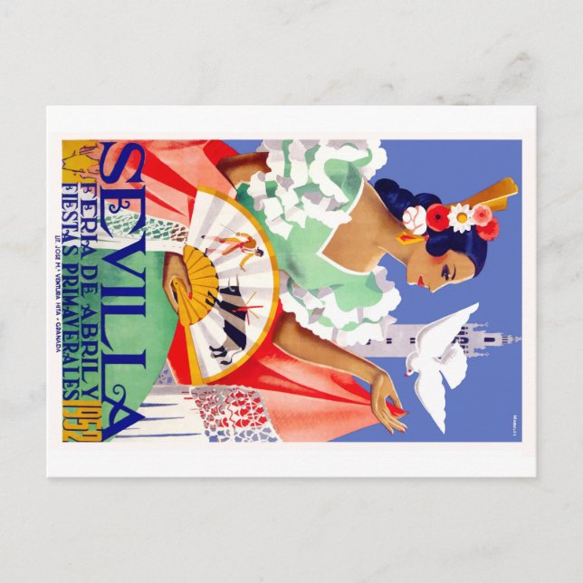 1952 Sevilla Spanien, april, Poster Vykort (Framsida)