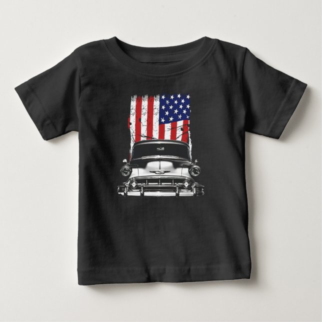 1953 Chevy 210 Front Grill View med US Flagga T Shirt (Framsida)