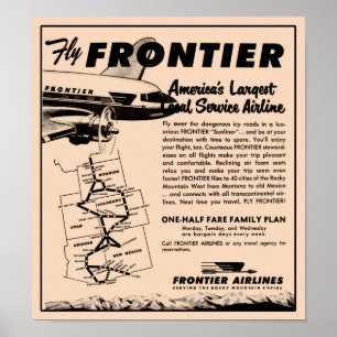 1953 Frontier Airlines Ad Reprint Poster