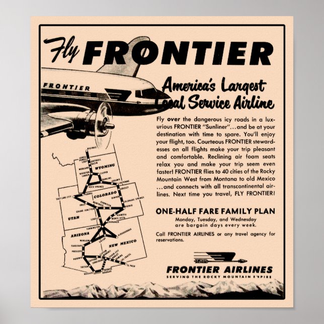1953 Frontier Airlines Ad Reprint Poster (Framsidan)